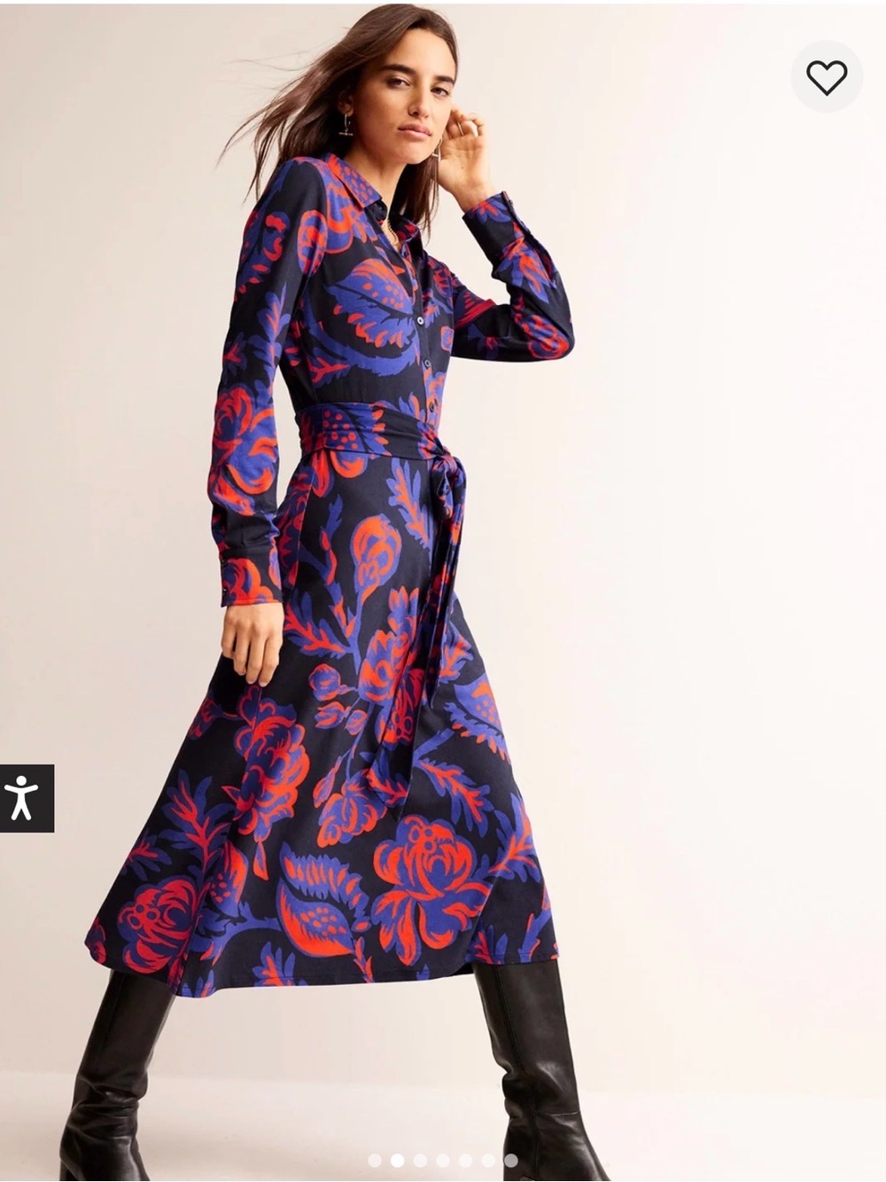 Boden Laura Jersey Midi Shirt Dress in French Navy, Rose Blush
